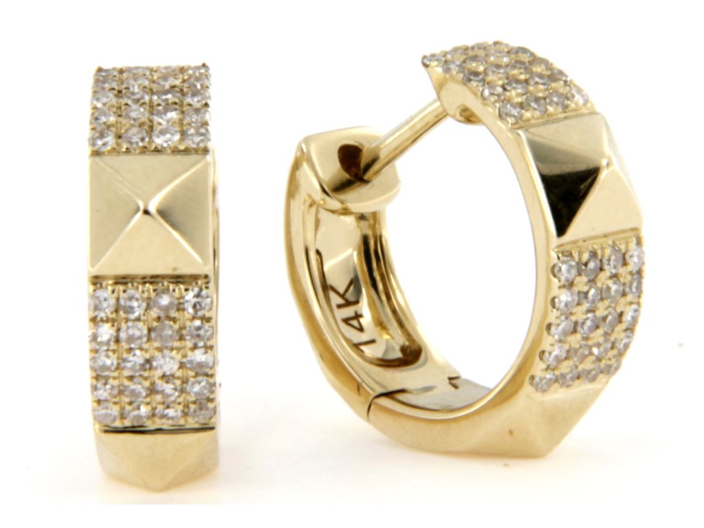 14 KT YELLOW GOLD MINI HOOP EARRINGS WITH DIAMONDS-AR3343 • Long Island NY • Women&#39;s Earrings ...