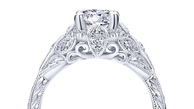 Annadale Vintage 14k White Gold Round Halo Engagement Ring ER12579R4W44JJ