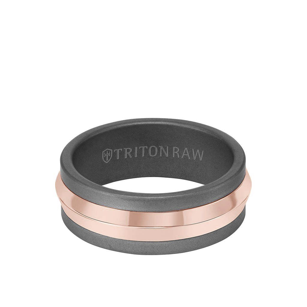 14k Matte Gold Core Knife Edge Outside with Tungsten Raw Carbide Smooth Matte Inside Ring