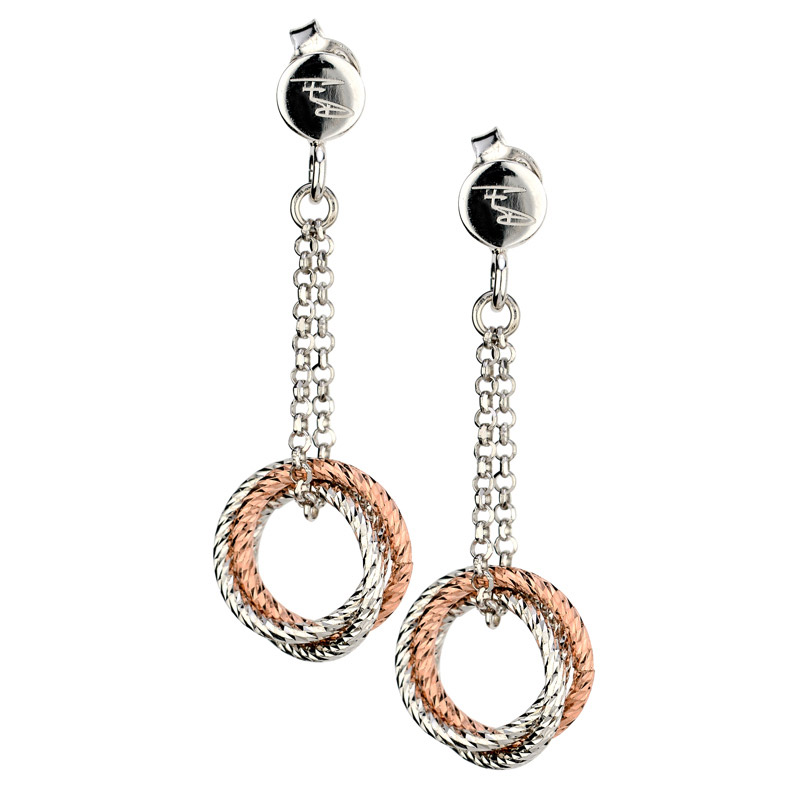 STERLING SILVER ROSE GOLD PLATED 3 RING EARRING