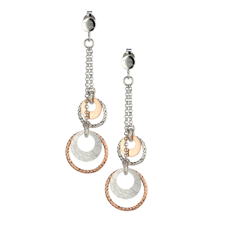 STERLING SILVER ROSE GOLD PLATED CIRCLE DANCE EARRINGS e837