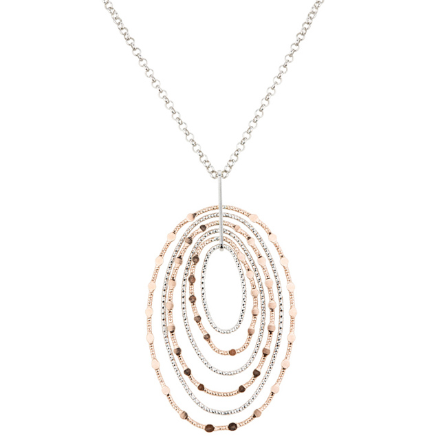 STERLING SILVER ROSE GOLD PLATED MIRRORS OVAL NECKLACE ne529