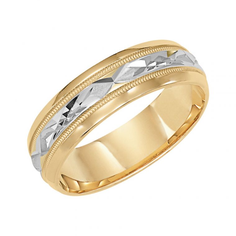 Diagonal Cut Milgrain & Rolled Edges Comfort Fit Wedding Band in 14k White Gold - angle view