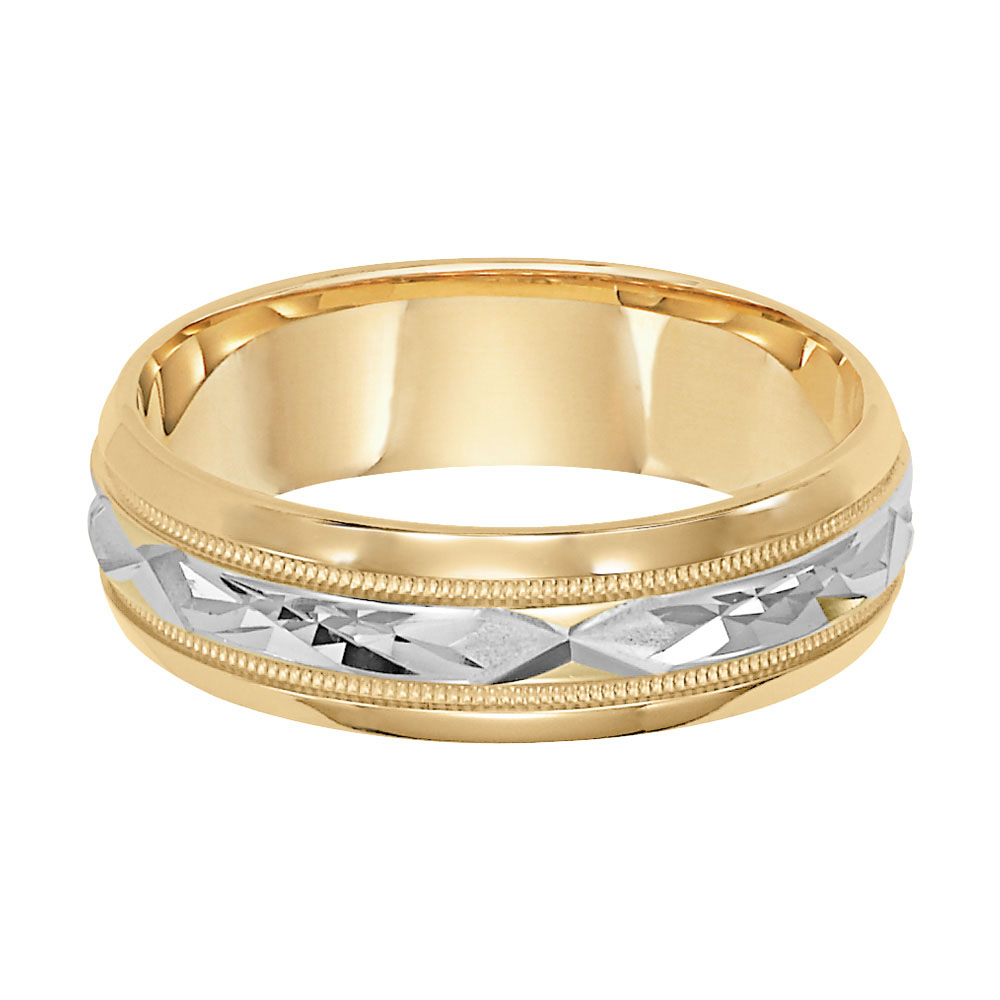 Diagonal Cut Milgrain & Rolled Edges Comfort Fit Wedding Band in 14k White Gold - flat view