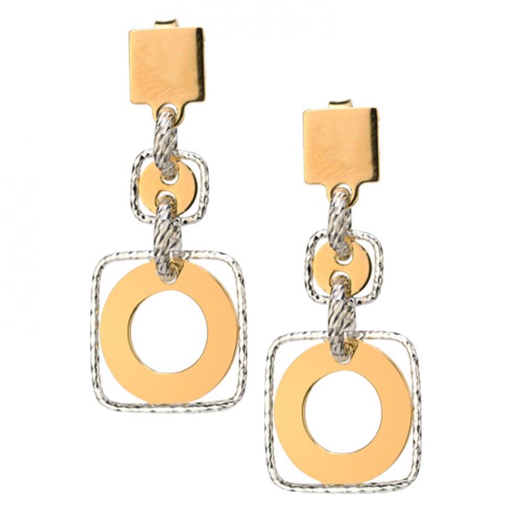 STERLING SILVER & YELLOW GOLD FRAMED CIRCLE EARRINGS