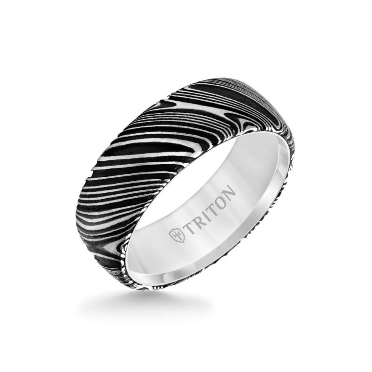 Damascus Steel 8MM White Tungsten Carbide Triton Ring » Long Island, NY ...