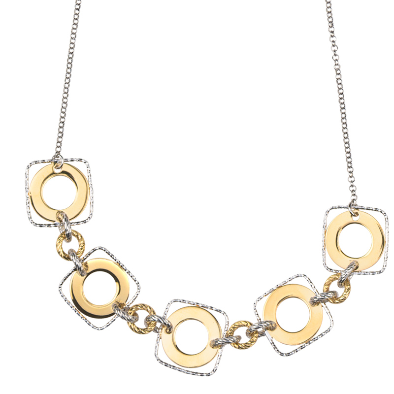 STERLING SILVER AND YELLOW GOLD PLATED FRAMED CIRCLE NECKLACE-ne880