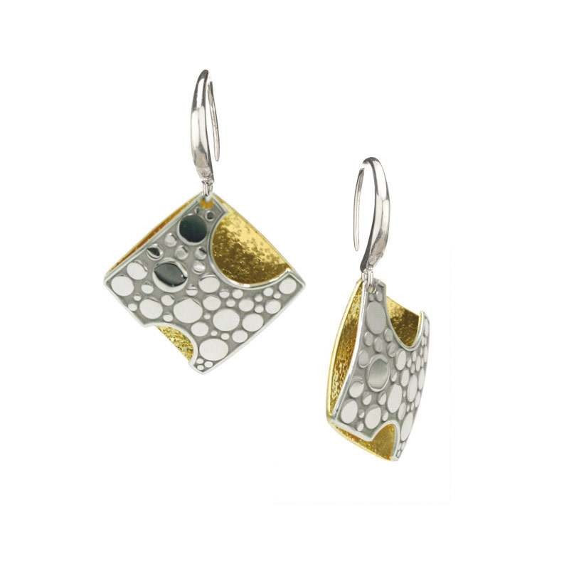 STERLING SILVER AND YELLOW GOLD PLATED MOON - BEAM EARRINGS-E1012