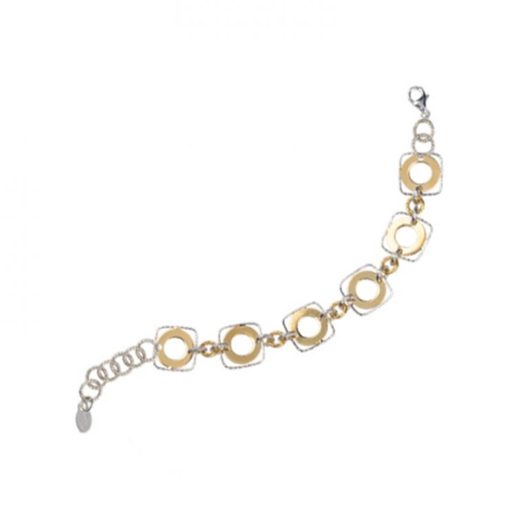 STERLING SILVER AND YELLOW GOLD PLATED FRAMED CIRCLE BRACELET