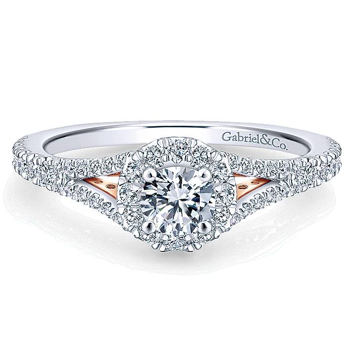 Gabriel Flow 14k White And Rose Gold Round Halo Engagement Ring ER913014R0T44JJ.CSD4-1