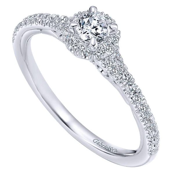 14k White Gold Round Halo Coney Engagement Ring » Engagement Rings