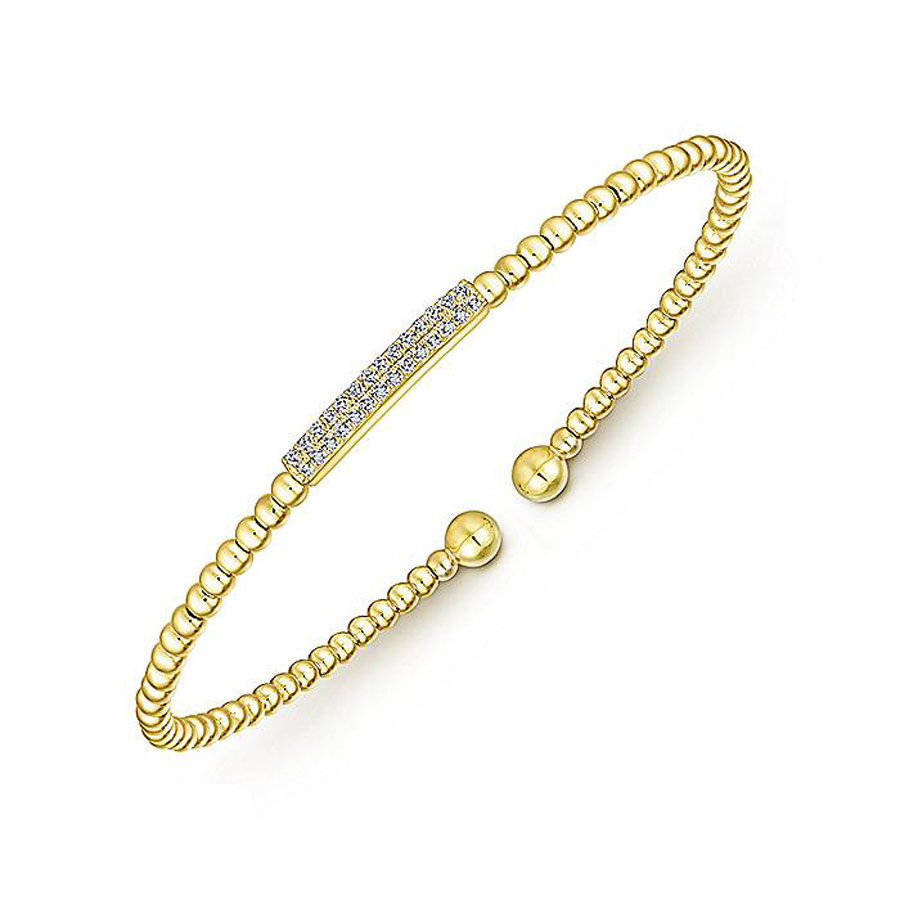 Diamond Bar Open Bangle Bracelet in 14k Yellow Gold 3