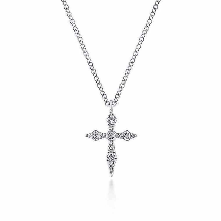 Diamond Cross Necklace 14k White Gold