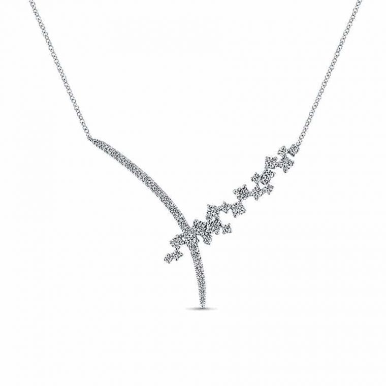 Waterfall V Shape Diamond Necklace in 18k White Gold