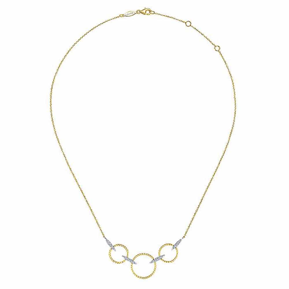 Diamond Linked Rings Necklace in 14k White / Yellow Gold