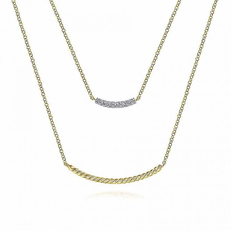 Layered Diamond Twisted Bar Necklace in 14k Yellow Gold