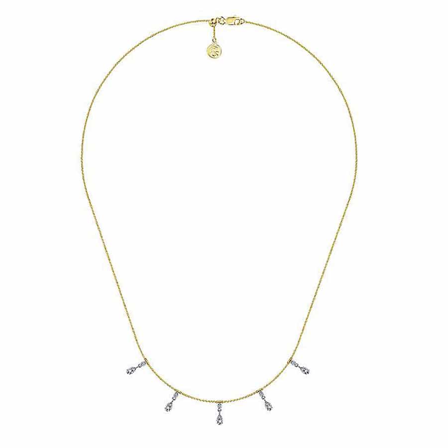 Pear Shaped Diamond Choker Necklace in 14k Yellow/White Gold