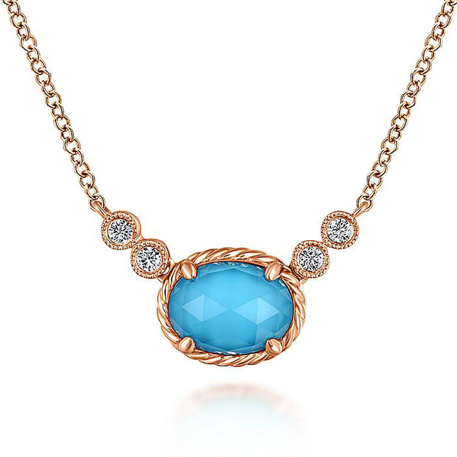 Rock Crystal Turquoise & Diamond Necklace in 14k Rose Gold