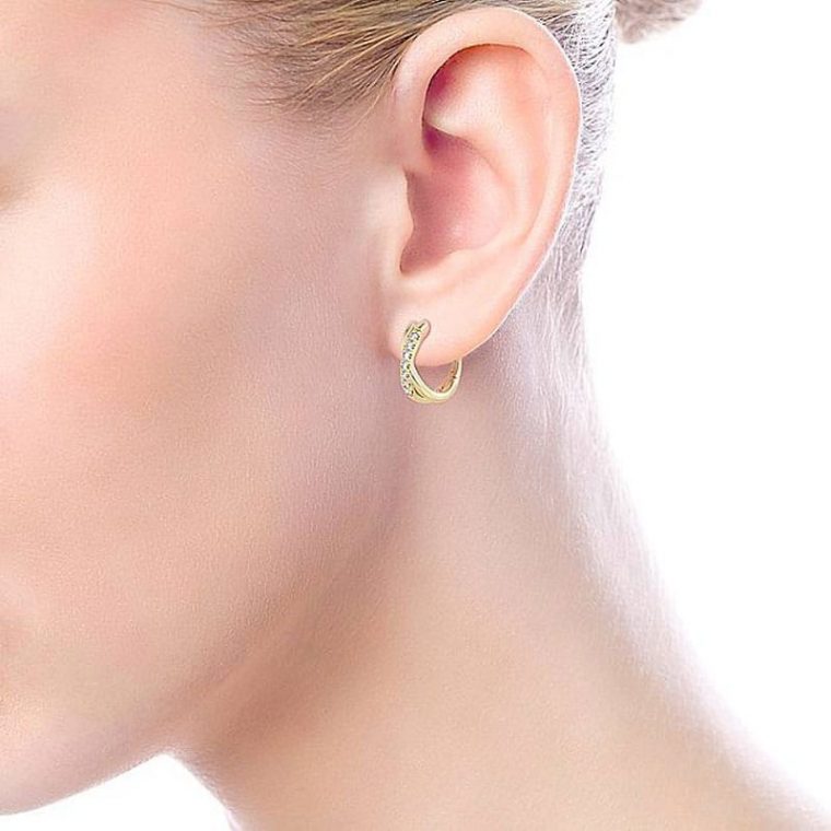 Small Huggie Diamond Earrings in 14k Yellow White or Rose Gold