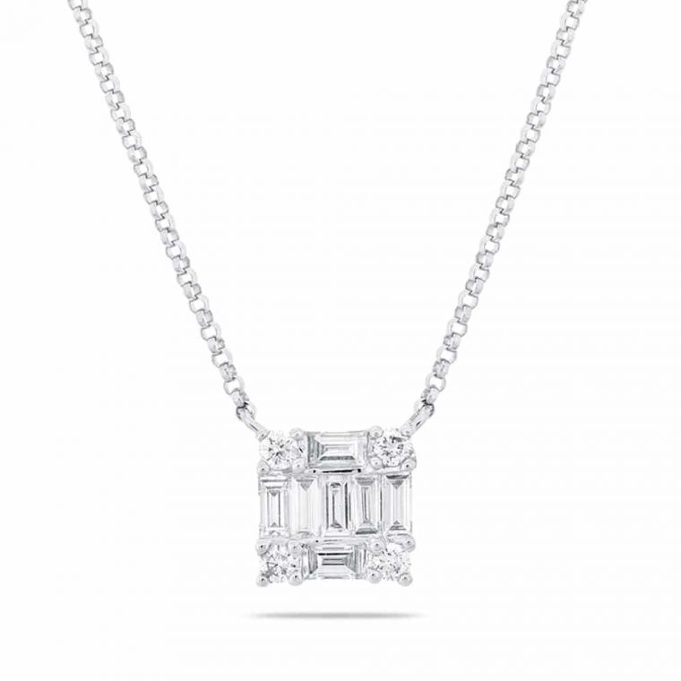 Square Diamond Pendant Necklace in 14k White Gold » Long Island, NY Jewelry Store