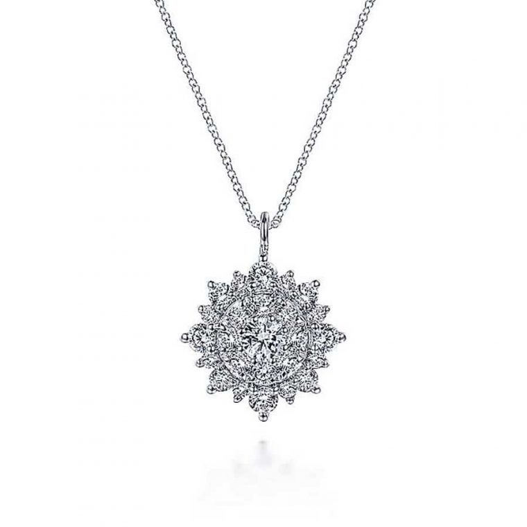 Starburst Necklace in 14k White Gold with Round Diamonds EG13663W45