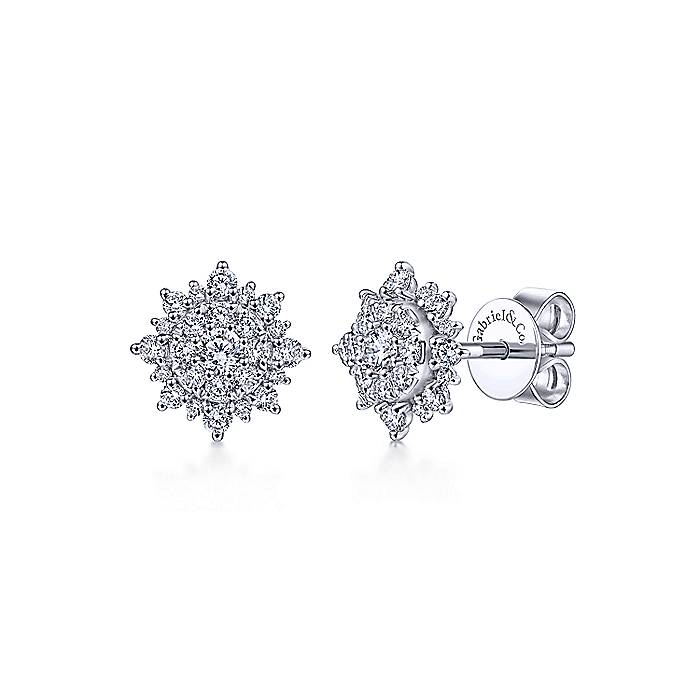 Starburst Stud Earrings in 14k White Gold with Round Diamonds
