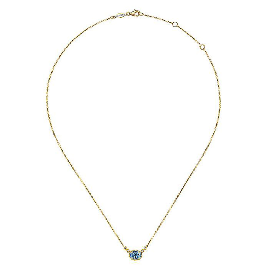 Swiss Blue Topaz & Diamond Necklace in 14k Yellow Gold 2
