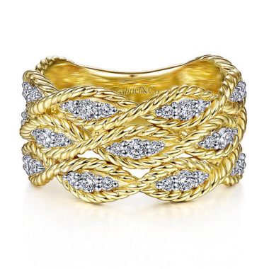Twisted Curved Diamond Band in 14k Yellow Gold