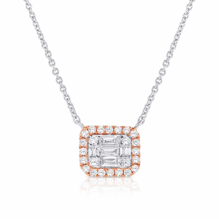 Two Tone 14k Rose & White Gold Square Diamond Pendant Necklace » Long Island, NY Jewelry Store