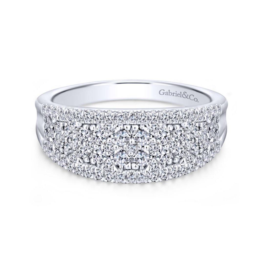 Curved Pave Mixed Diamonds Ring in 14k White Gold - Long Island, NY
