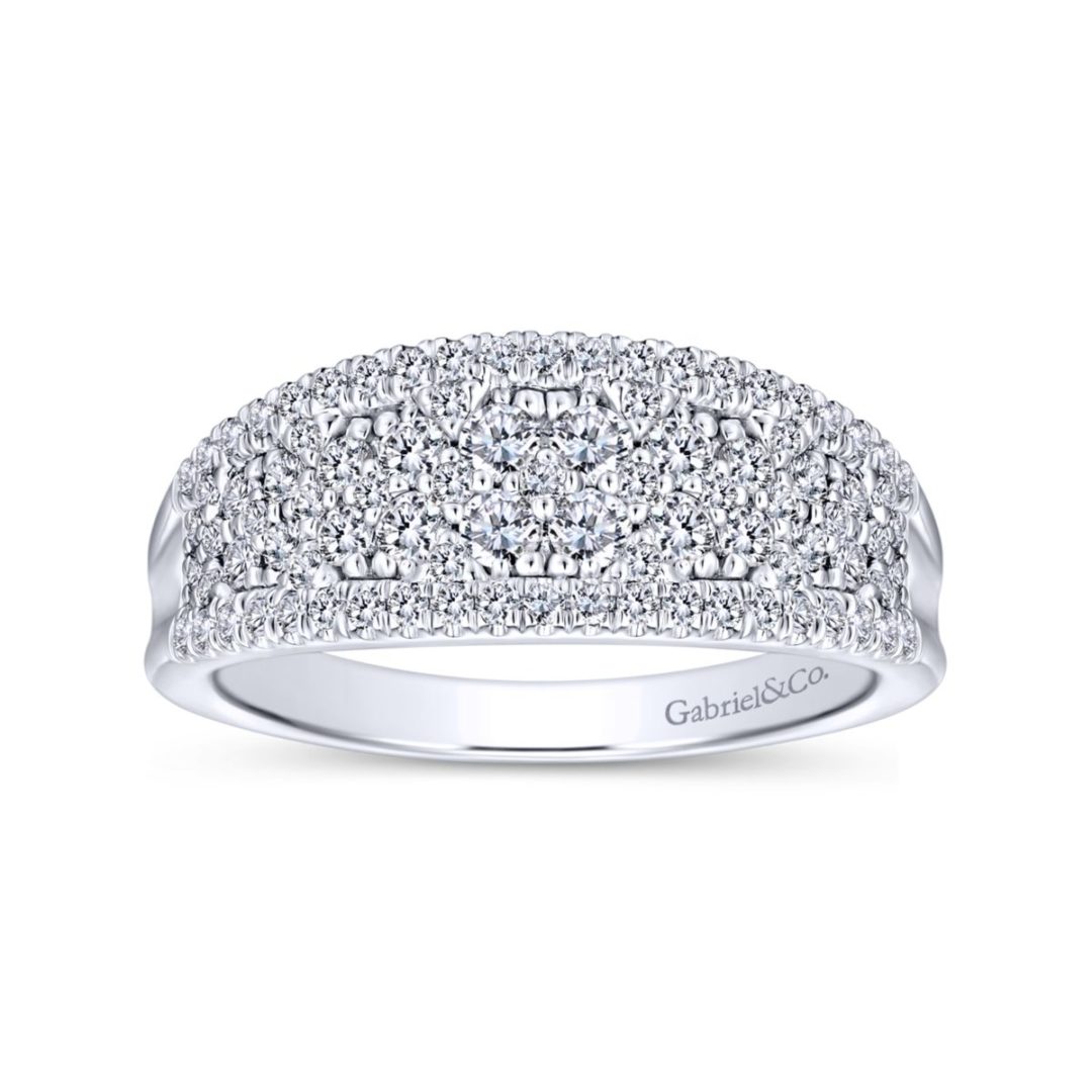 Curved Pave Mixed Diamonds Ring in 14k White Gold - Bottom View