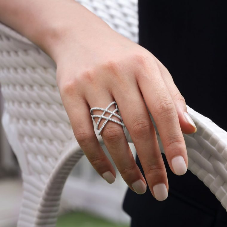 Wearing the Lusso Twisted Woven Diamond Ring White Gold - Long Island, NY