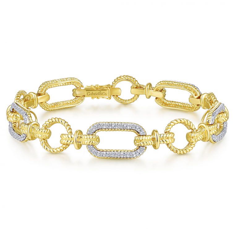 Hampton Chain Link Diamond Tennis Bracelet 14k Yellow White Gold