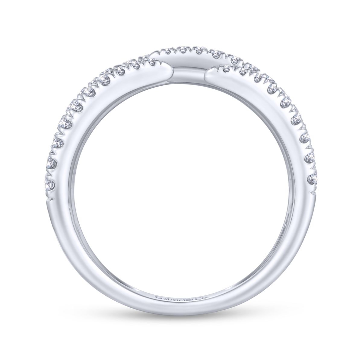 Pave Diamond Strands Wide Band Open Ring in 14k White Gold - side