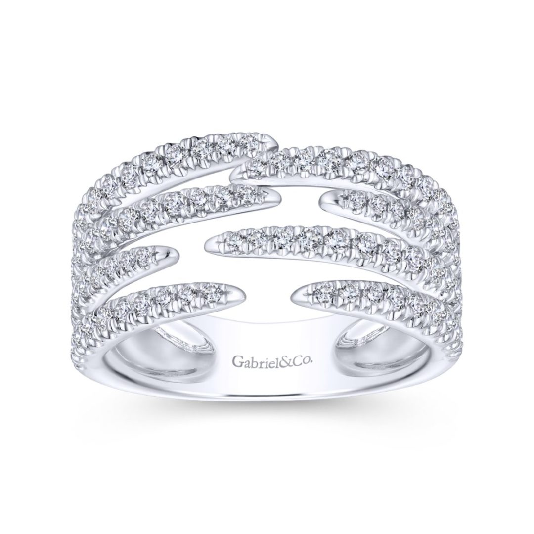 Pave Diamond Strands Wide Band Open Ring in 14k White Gold - bottom