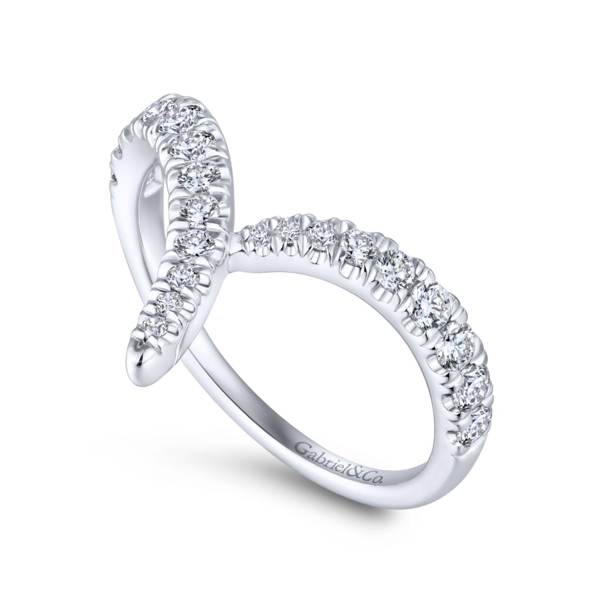 V-Shaped Diamond Ring in 14k White Gold - Angled View - Long Island, NY