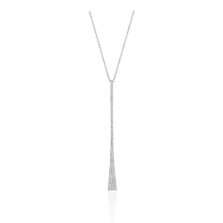 Long Paved Diamond Triangle Tassle Necklace - 14k White Gold
