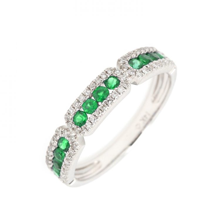 Luvente Emerald Band with Paved Diamonds Ring