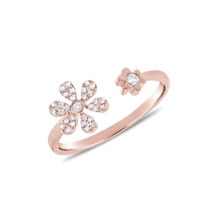 Diamond Daisy Petal Ring in 14k Rose Gold