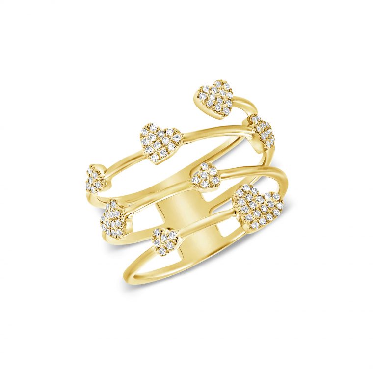 floating hearts ring - diamonds & yellow gold