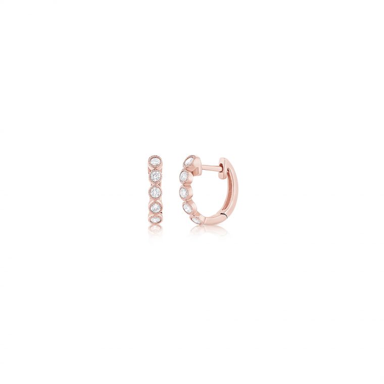 Pink Gold Huggie Earrings - 14k & Diamonds