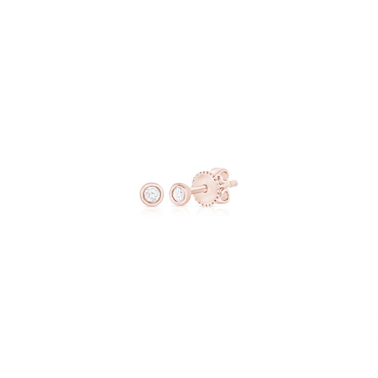 tiny stud earrings - 14k pink gold beveled diamond earrings
